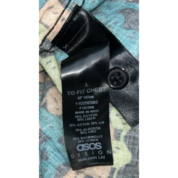 ASOS DESIGN Boxy Oversized Shirt Linen Blend W/ Crochet Print Men's Large - Picture 7 of 7